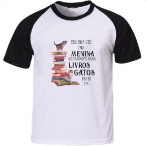 Camiseta Raglan Menina livros e gatos