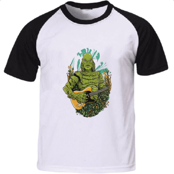 Camiseta Raglan Monstro marinho na guitarra