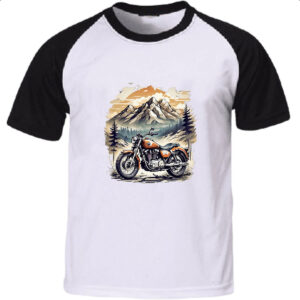 Camiseta Raglan Motocicleta vintage montanhas