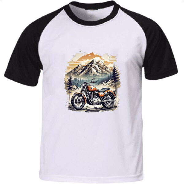 Camiseta Raglan Motocicleta vintage montanhas