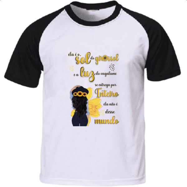 Camiseta Raglan Mulher e o girassol e a luz