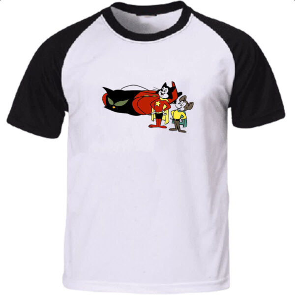 Camiseta Raglan Nostalgia Gato Corajoso e Rato Minuto