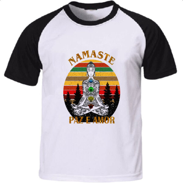 Camiseta Raglan Namaste Paz e Amor