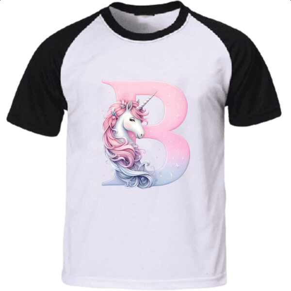 Camiseta Raglan Unicornio Alfabeto Letra B