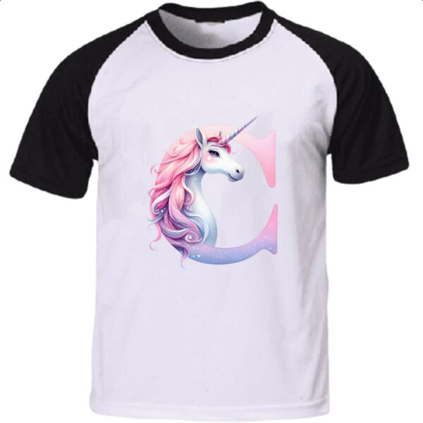Camiseta Raglan Unicornio Alfabeto Letra C