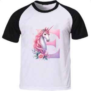 Camiseta Raglan Unicornio Alfabeto Letra E
