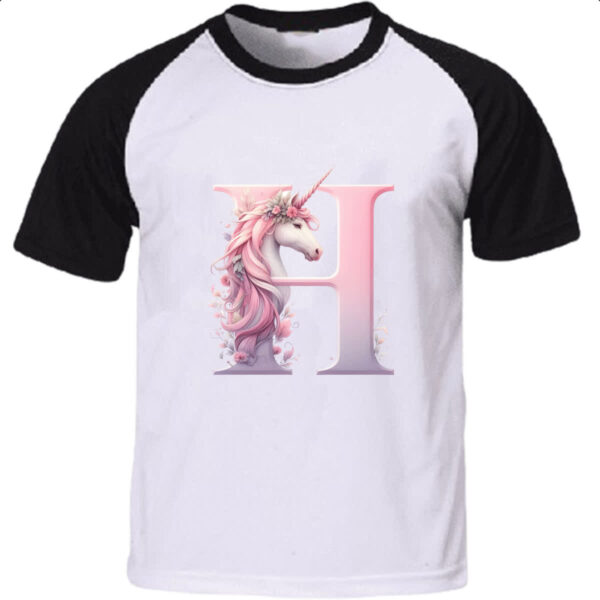 Camiseta Raglan Unicornio Alfabeto Letra H