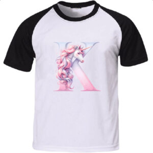 Camiseta Raglan Unicornio Alfabeto Letra K