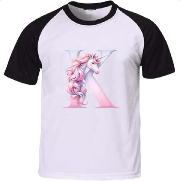 Camiseta Raglan Unicornio Alfabeto Letra K