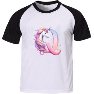 Camiseta Raglan Unicornio Alfabeto Letra Q