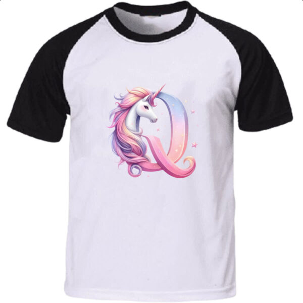 Camiseta Raglan Unicornio Alfabeto Letra Q