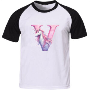 Camiseta Raglan Unicornio Alfabeto Letra V