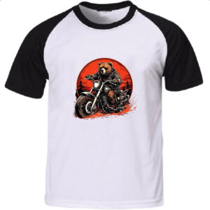 Camiseta Raglan Urso Pardo Motoqueiro Radical