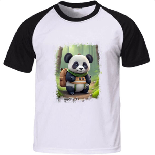 Camiseta Raglan Urso panda aventureiro