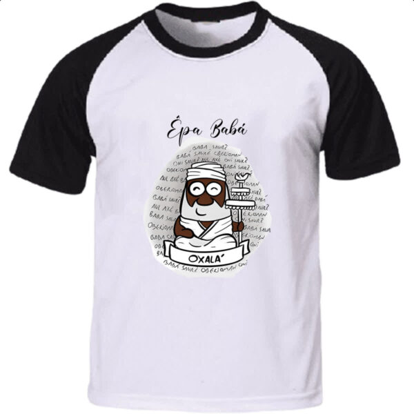 Camiseta Raglan Orixas Cartoon Oxala Epa Baba