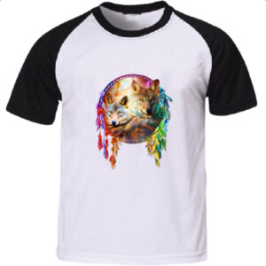Camiseta Raglan Apanhador de sonhos casal de lobo