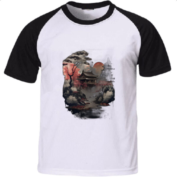 Camiseta Raglan Paisagem Asia tinta a oleo