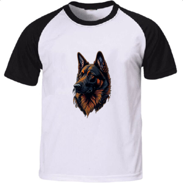 Camiseta Raglan Pastor Alemao Preto Laranja Face