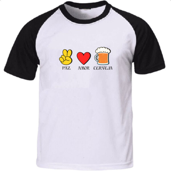 Camiseta Raglan Paz Amor Cerveja