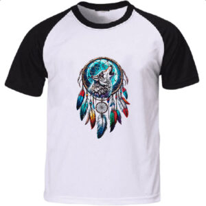 Camiseta Raglan Apanhador de sonhos lobo uivando