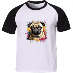 Camiseta Raglan Pug Watercolor Splash Art