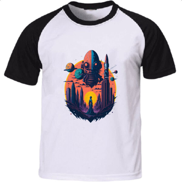 Camiseta Raglan Planeta Alien Cidade Futuristica