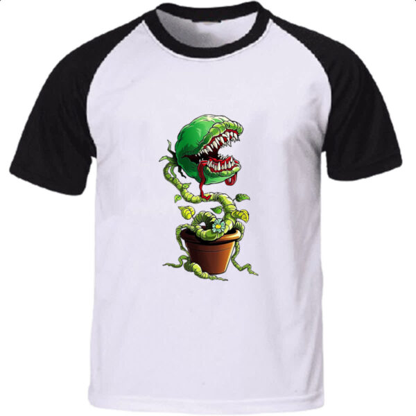 Camiseta Raglan Planta carnivora no vaso