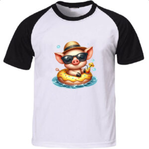 Camiseta Raglan Porco na boia