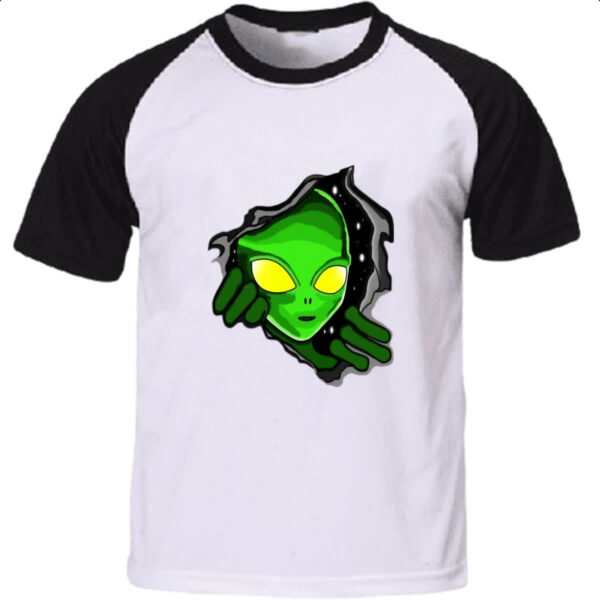 Camiseta Raglan Portal dimensional com alienigena