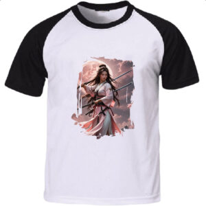 Camiseta Raglan Samurai girl sunset rosa