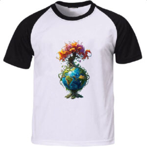 Camiseta Raglan Arvore da vida planeta Terra