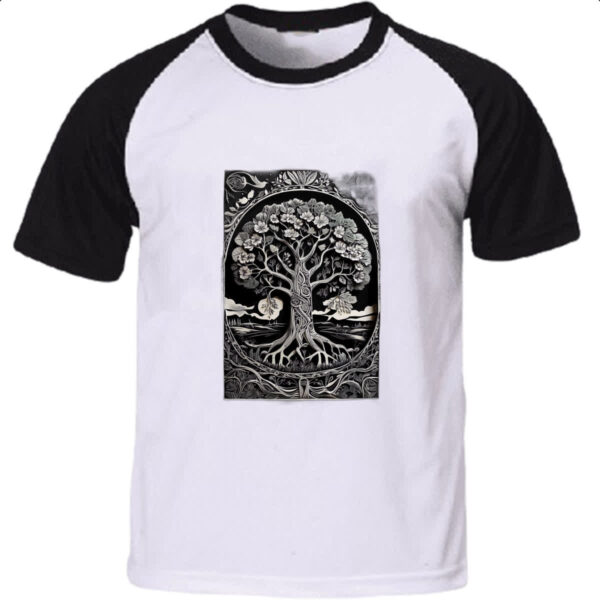 Camiseta Raglan Arvore da vida simbologia viking