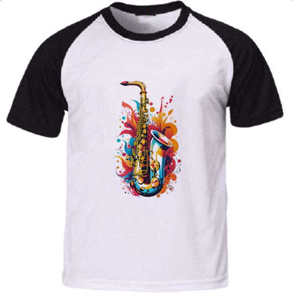 Camiseta Raglan Saxofone colorful arte design