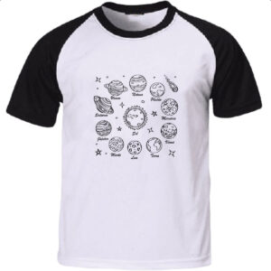 Camiseta Raglan Sistema solar desenho de caneta