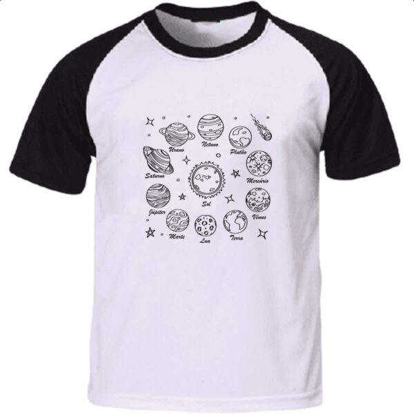 Camiseta Raglan Sistema solar desenho de caneta