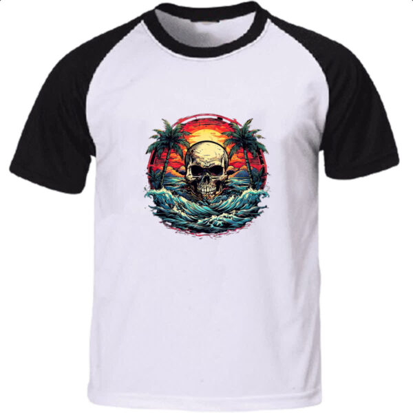 Camiseta Raglan Skull Sea Arte Sunset