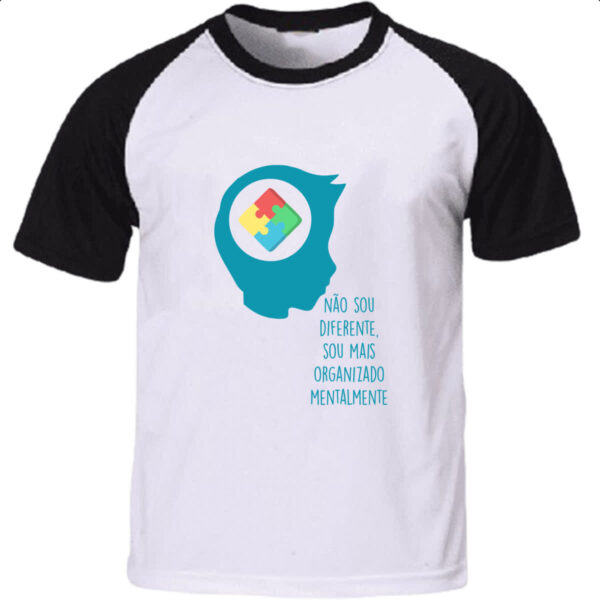 Camiseta Raglan Autismo nao diferente mais organizado mentalmente