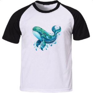 Camiseta Raglan Baleia estilo tribal watercolor