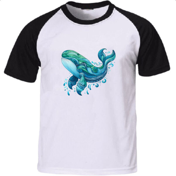 Camiseta Raglan Baleia estilo tribal watercolor
