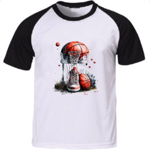 Camiseta Raglan Basquete tenis cesta e bola