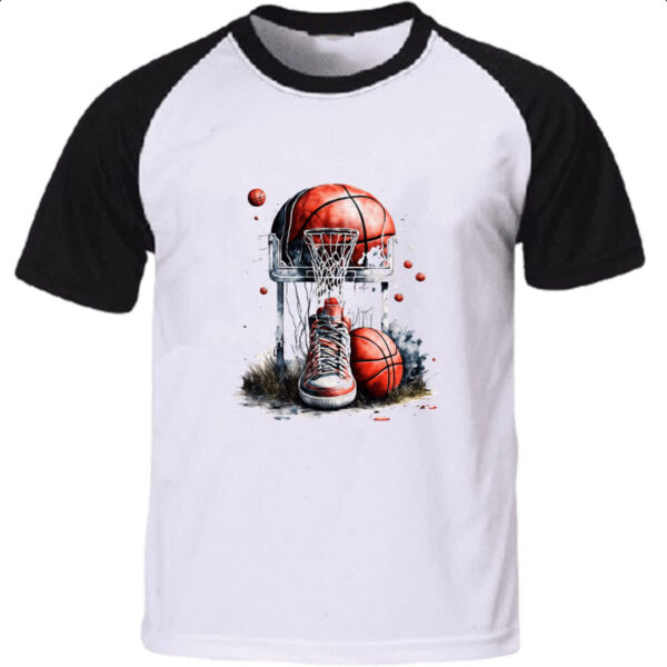 Camiseta Raglan Basquete tenis cesta e bola