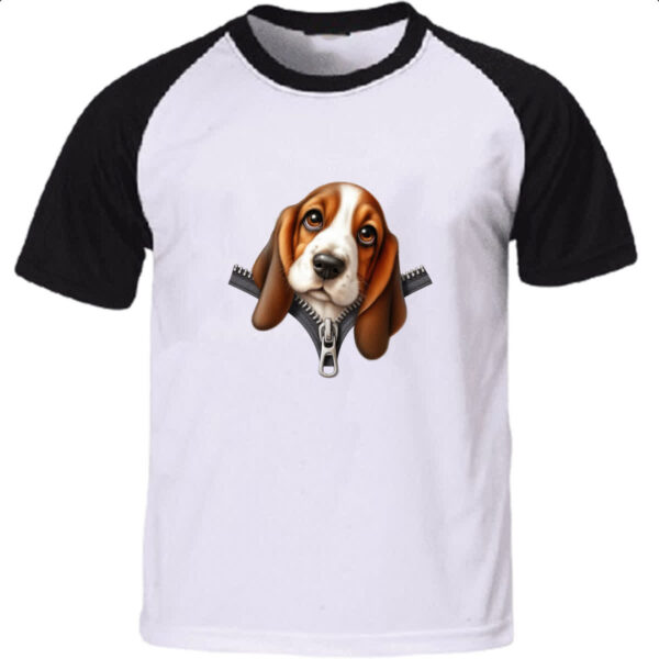 Camiseta Raglan Basset Hound no Ziper