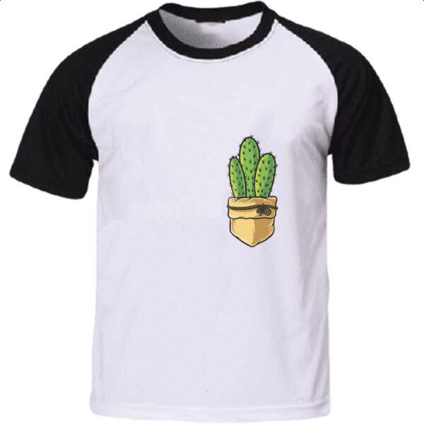 Camiseta Raglan Bolso com cacto e laco