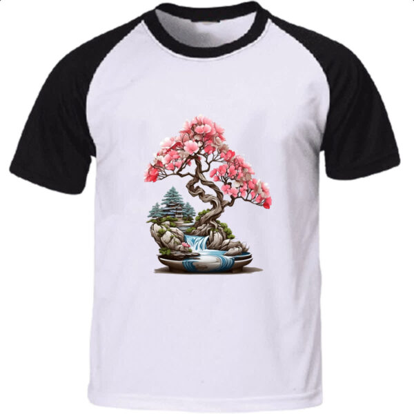 Camiseta Raglan Bonsai de flores rosas