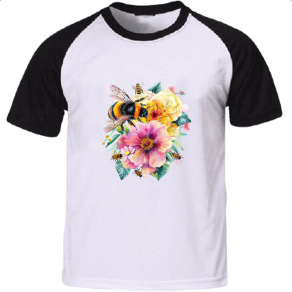 Camiseta Raglan Abelha na flor