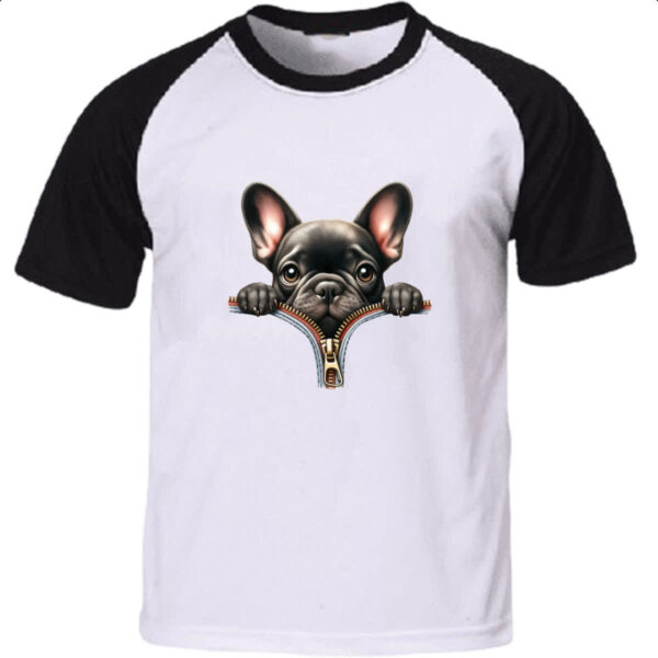 Camiseta Raglan Bulldog Frances no Ziper