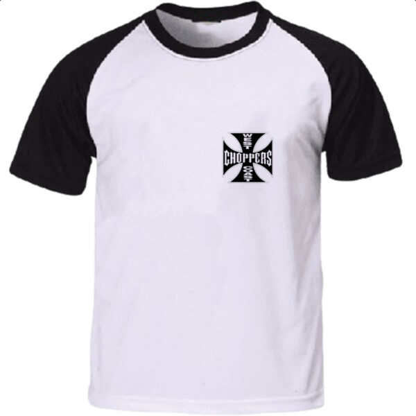 Camiseta Raglan West coast chopper cruz negra brasao