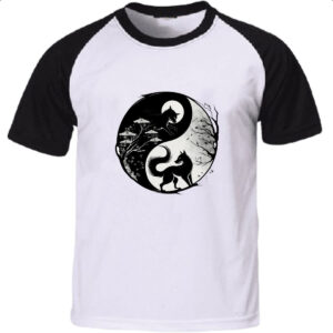 Camiseta Raglan Yin e Yang Raposas