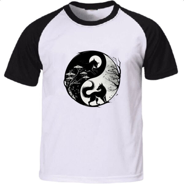 Camiseta Raglan Yin e Yang Raposas