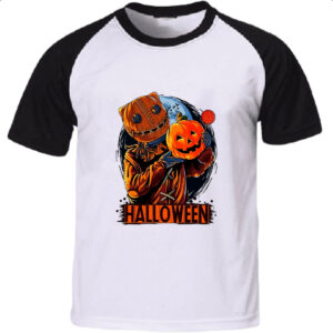 Camiseta Raglan Halloween Espantalho doces ou travessuras